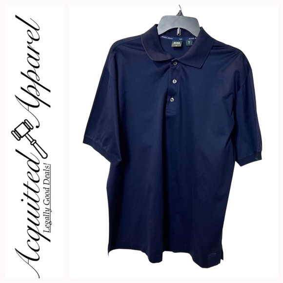 Hugo Boss Made in Italy Embossed BOSS Navy Blue Polo Golf Shirt